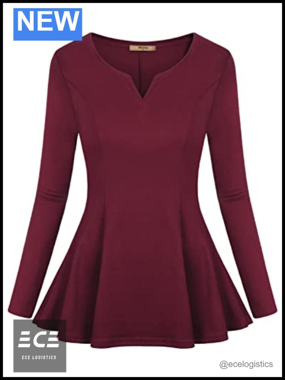 Miusey Women Long Sleeve Peplum Tunic Top V Neck Pleated Ruffle Blouse